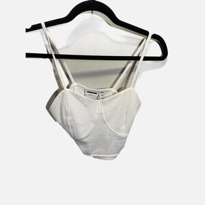 Noisy May Womens White Ribbed Corset Crop Top Spaghetti Strap Size S NEW